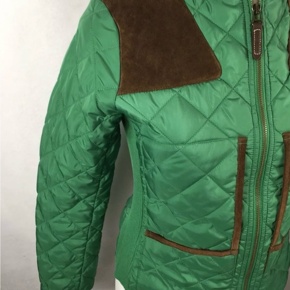 Ralph Lauren Sport Quilted Jacket Green W/ 100% Calf Suede Brown Trim - Picture 4 of 6